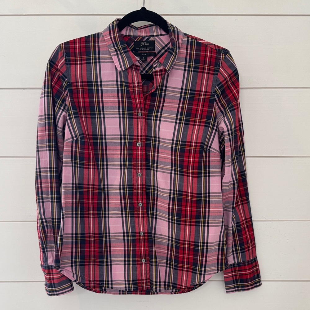 J. Crew Red and Pink Plaid Holiday Christmas Shirt